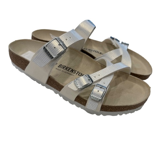 Birkenstock Franca Woman’s Sandals Slides Croc Embossed White US 11 EU 42 - Picture 1 of 9